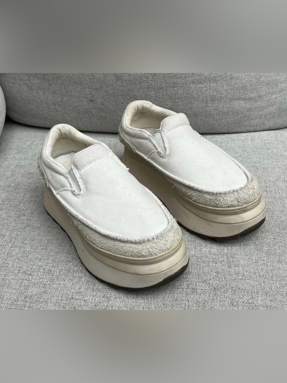 Ugg Marlin White Slip-On Canvas and Suede Platform Sneakers